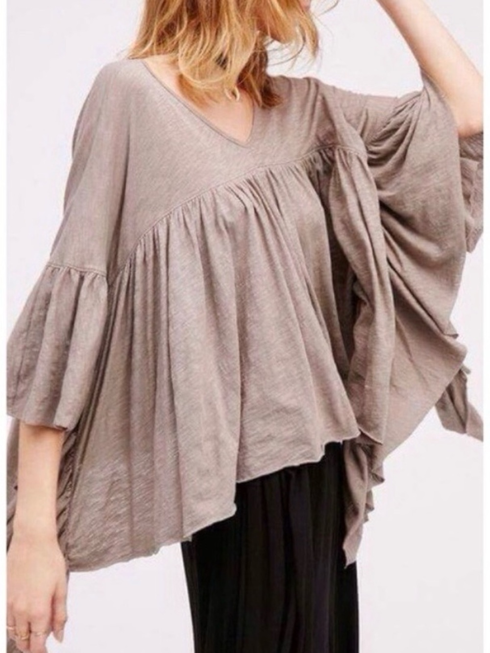 Free People Beach Easy Does It Top Boho Flowy V-Neck Dolman Sleeve Soft Brown S